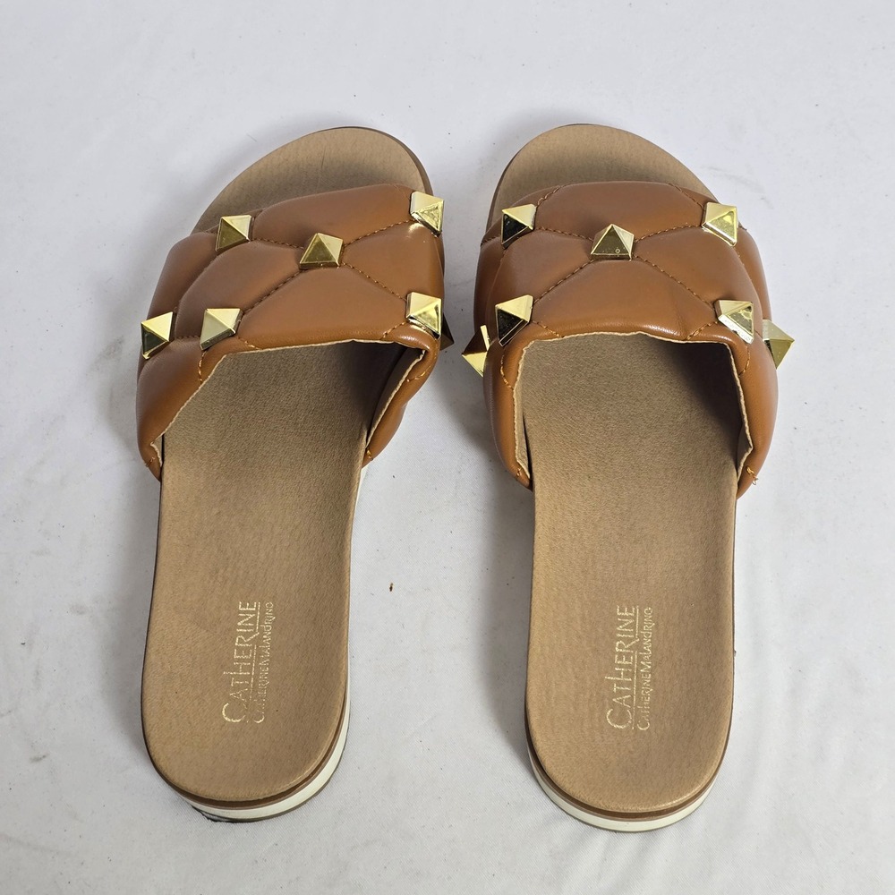 Catherine Catherine Malandrino Brown Quilted Studded Slide Sandals Womens 9 - Picture 3 of 8
